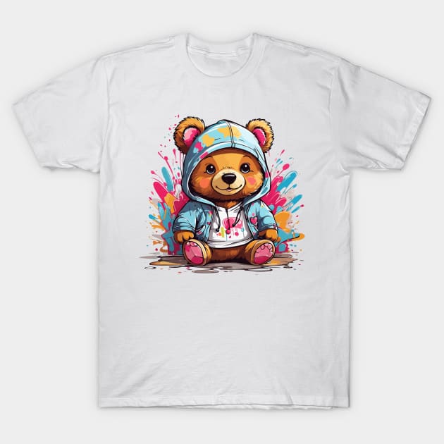 Cute Baby Bear Chibi Style Color Splash Design T-Shirt by TF Brands